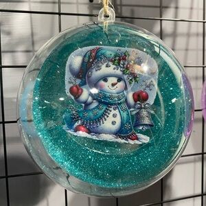 Festive Snowman Holiday Ornament - Blue Glitter